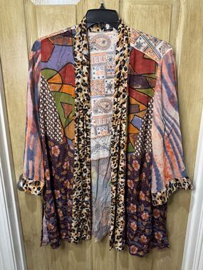 John Mark Womens Cottagecore Patchwork Floral Kimono Size 1X Shabby Chic Boho